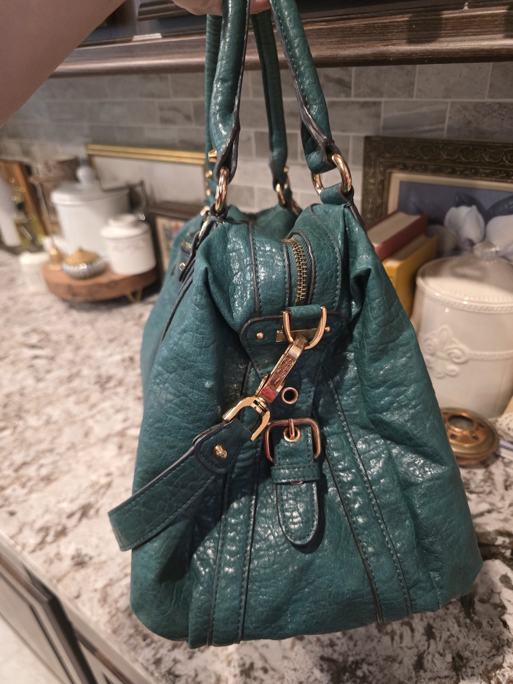 Jessica Simpson Teal Satchel with Gold Hardware - Picture 4 of 7